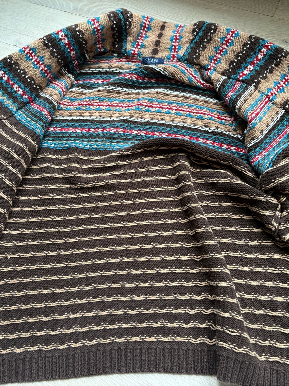 Vtg 80's Ralph Lauren Chaps Southwestern KnitFair Isle Shawl Cardigan Sweater XL - Picture 9 of 14